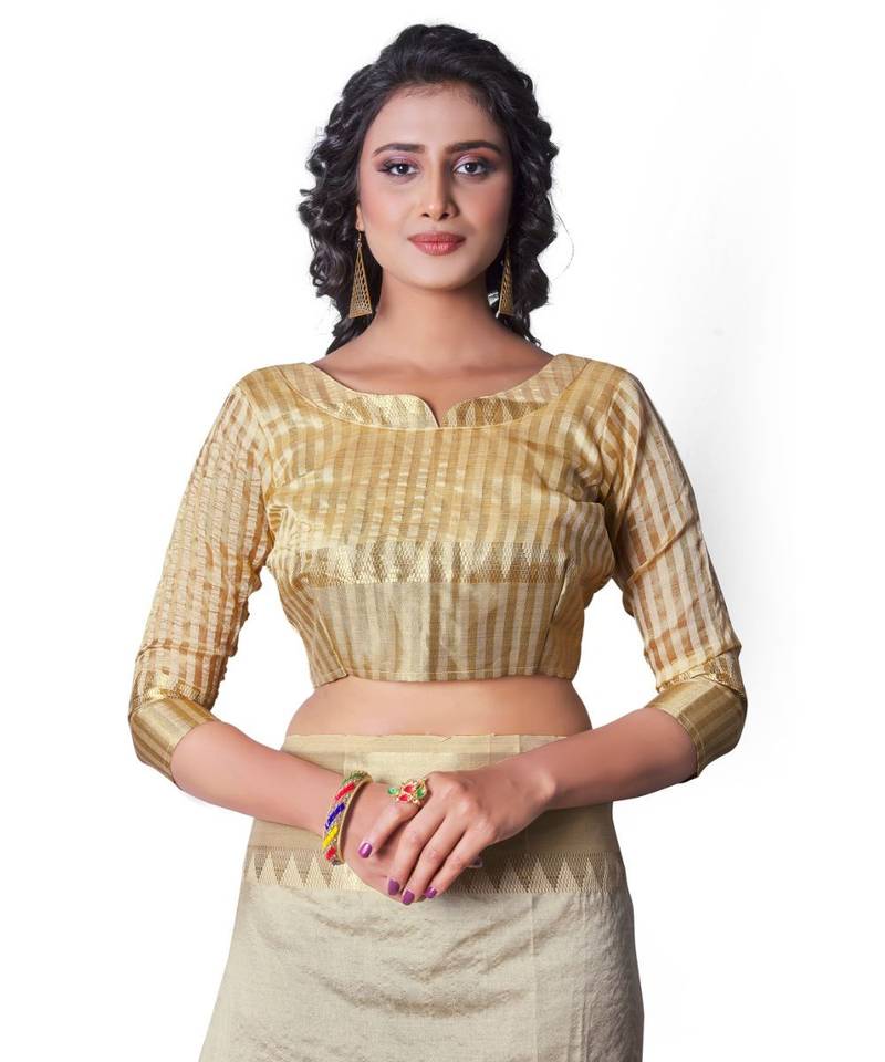 CREAM  Assam Silk Cotton Silk,Silk  Saree With Blouse