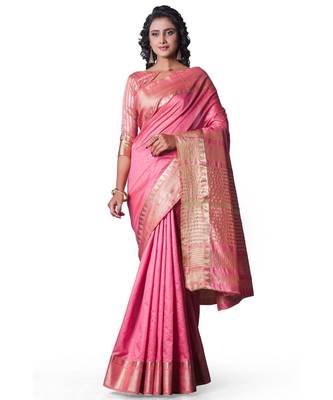 LIGHT PINK Assam Silk Cotton Silk,Silk  Saree With Blouse 1