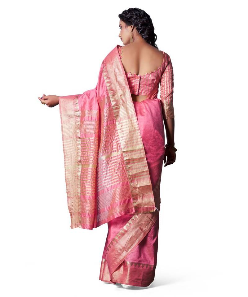 LIGHT PINK Assam Silk Cotton Silk,Silk  Saree With Blouse