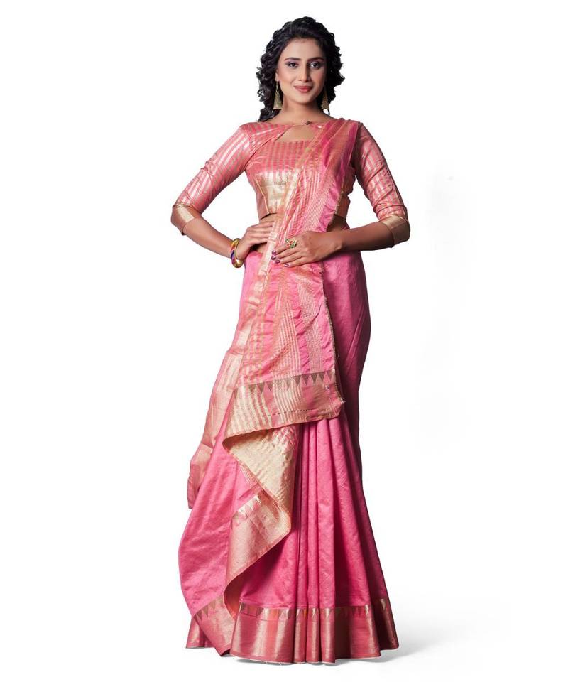 LIGHT PINK Assam Silk Cotton Silk,Silk  Saree With Blouse