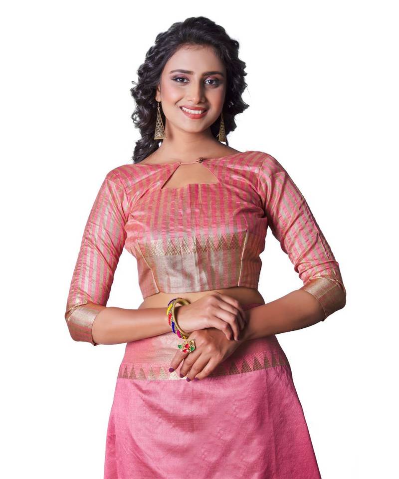 LIGHT PINK Assam Silk Cotton Silk,Silk  Saree With Blouse