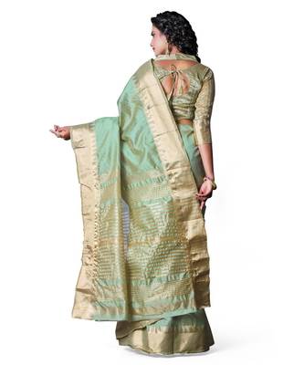 SEA GREEN Assam Silk Cotton Silk,Silk  Saree With Blouse 2