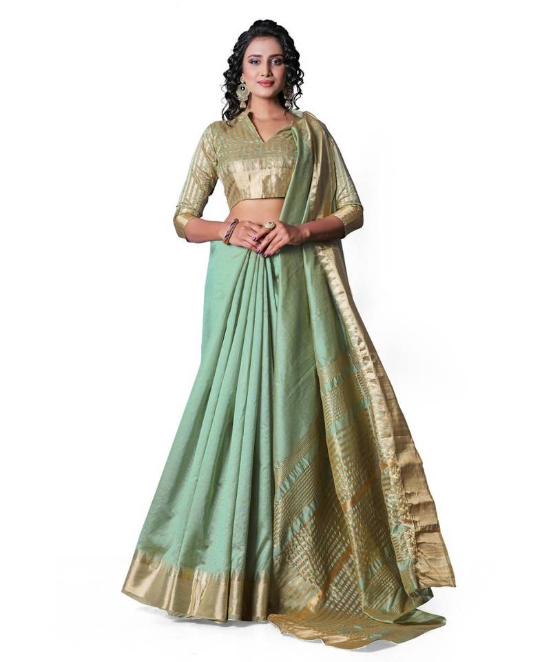 SEA GREEN Assam Silk Cotton Silk,Silk  Saree With Blouse