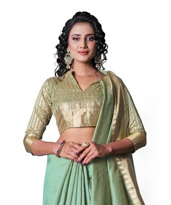 SEA GREEN Assam Silk Cotton Silk,Silk  Saree With Blouse 4