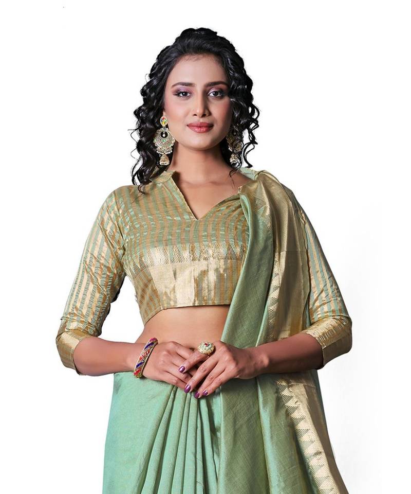 SEA GREEN Assam Silk Cotton Silk,Silk  Saree With Blouse