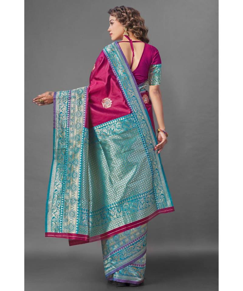 MAGENTA  Banarasi Jacquard  Saree With Blouse