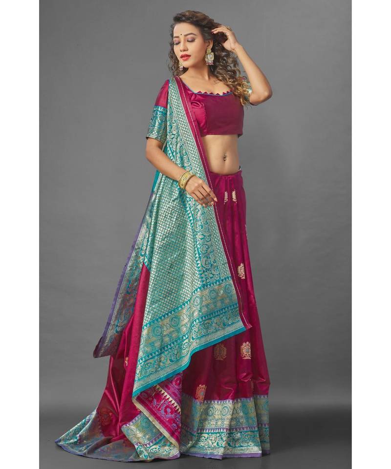 MAGENTA  Banarasi Jacquard  Saree With Blouse