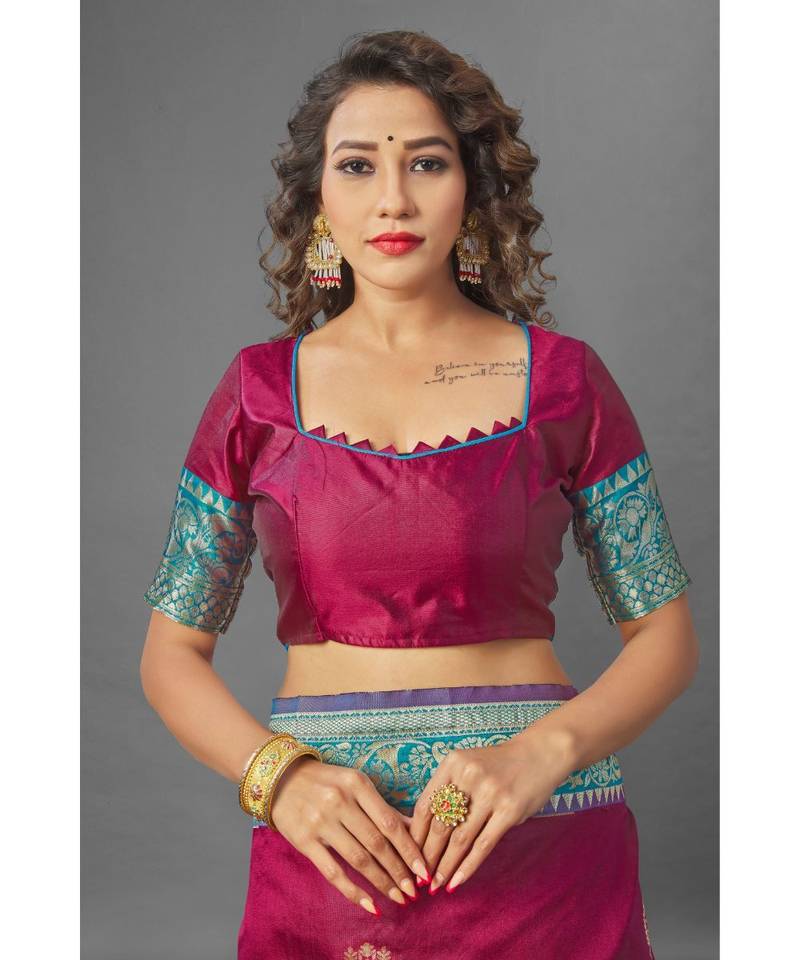 MAGENTA  Banarasi Jacquard  Saree With Blouse