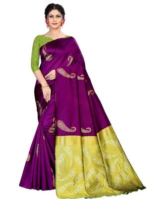 PURPLE  Banarasi Jacquard  Saree With Blouse 1