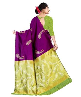 PURPLE  Banarasi Jacquard  Saree With Blouse 2