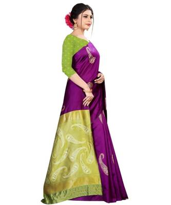 PURPLE  Banarasi Jacquard  Saree With Blouse 3