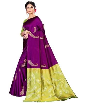 PURPLE  Banarasi Jacquard  Saree With Blouse 4