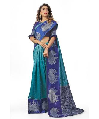 FIROJI NAVY Banarasi Jacquard  Saree With Blouse 3