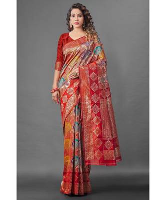 RED  Banarasi Jacquard  Saree With Blouse 1