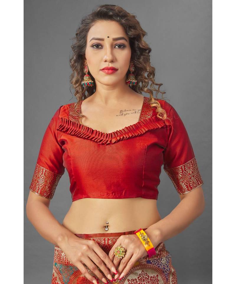 RED  Banarasi Jacquard  Saree With Blouse