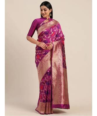 PURPLE  Banarasi Jacquard  Saree With Blouse 1