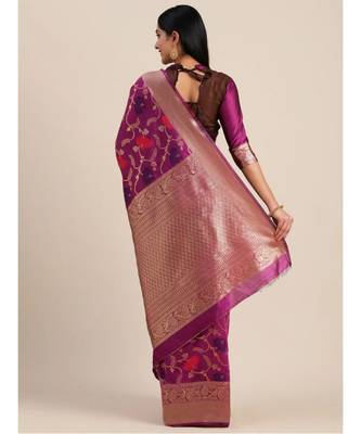 PURPLE  Banarasi Jacquard  Saree With Blouse 2
