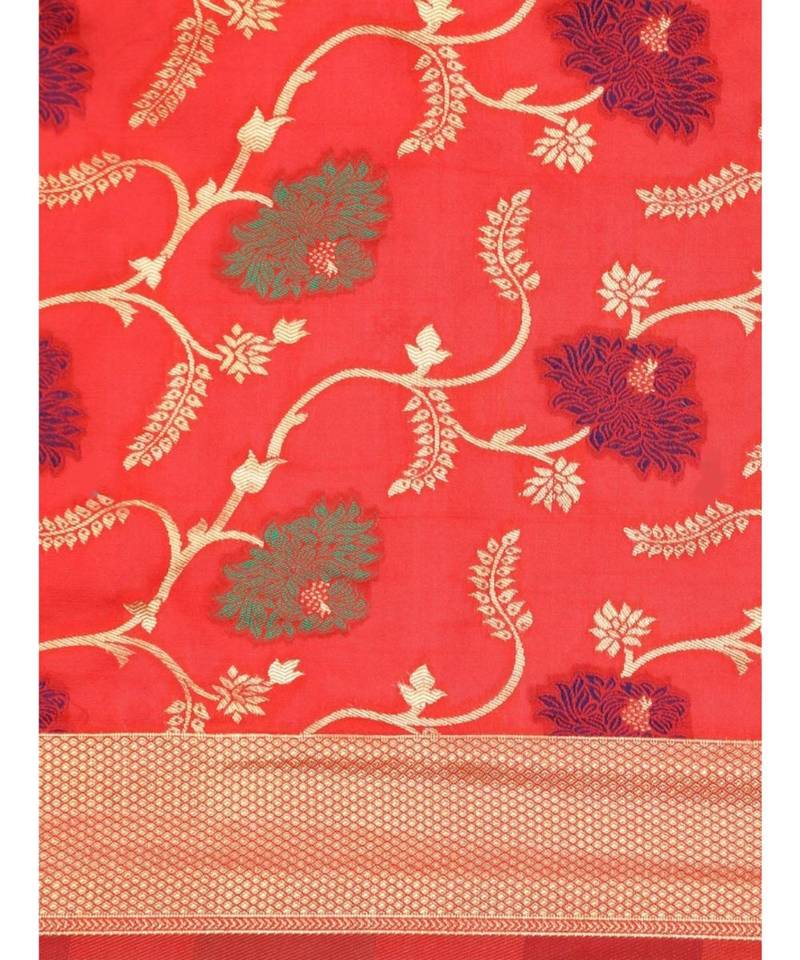RED  Banarasi Jacquard  Saree With Blouse