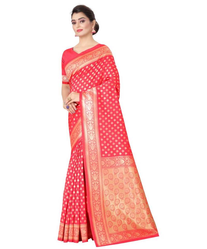 GAJRI PINK Banarasi Jacquard  Saree With Blouse