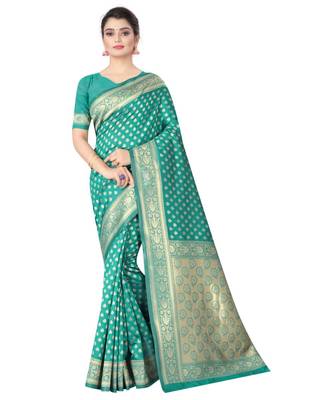 RAMA GREEN Banarasi Jacquard  Saree With Blouse 1