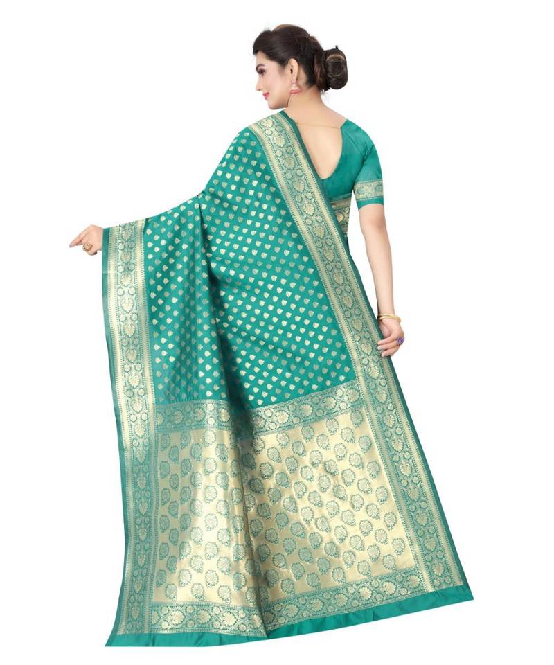 RAMA GREEN Banarasi Jacquard  Saree With Blouse