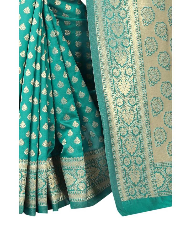 RAMA GREEN Banarasi Jacquard  Saree With Blouse