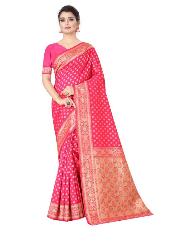 RANI PINK Banarasi Jacquard  Saree With Blouse
