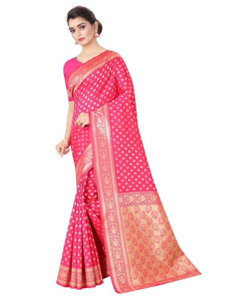 RANI PINK Banarasi Jacquard  Saree With Blouse