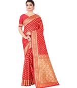 ROYAL RED Banarasi Jacquard  Saree With Blouse