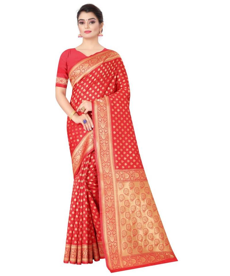 ROYAL RED Banarasi Jacquard  Saree With Blouse