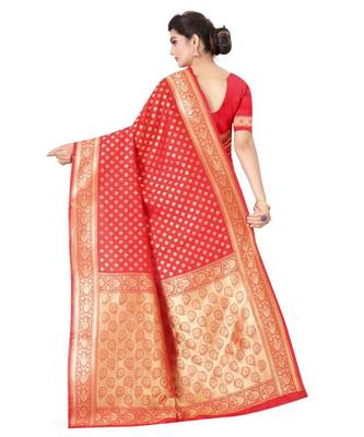 ROYAL RED Banarasi Jacquard  Saree With Blouse 2