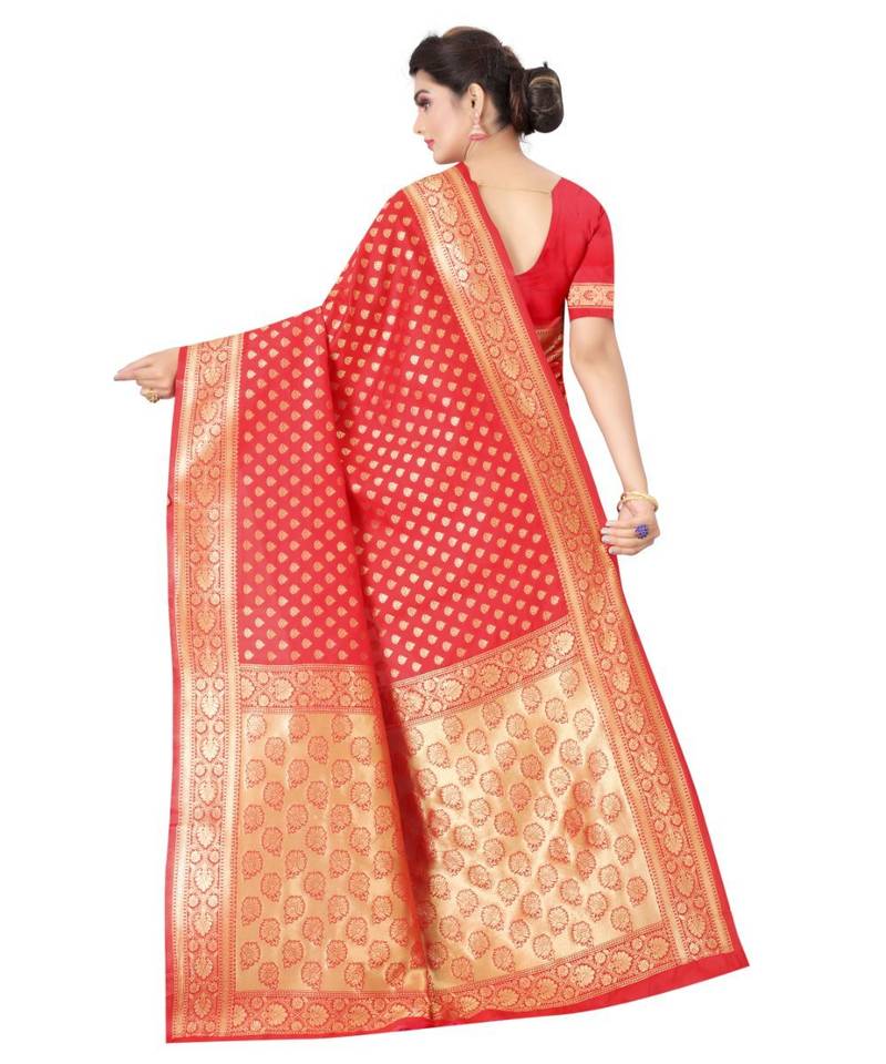 ROYAL RED Banarasi Jacquard  Saree With Blouse