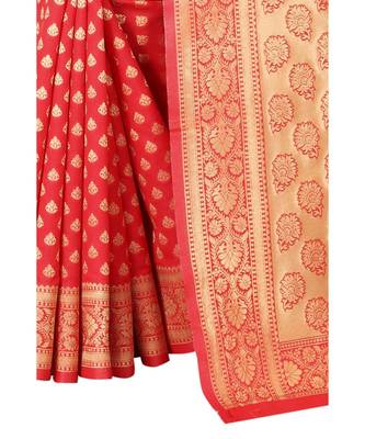 ROYAL RED Banarasi Jacquard  Saree With Blouse 4