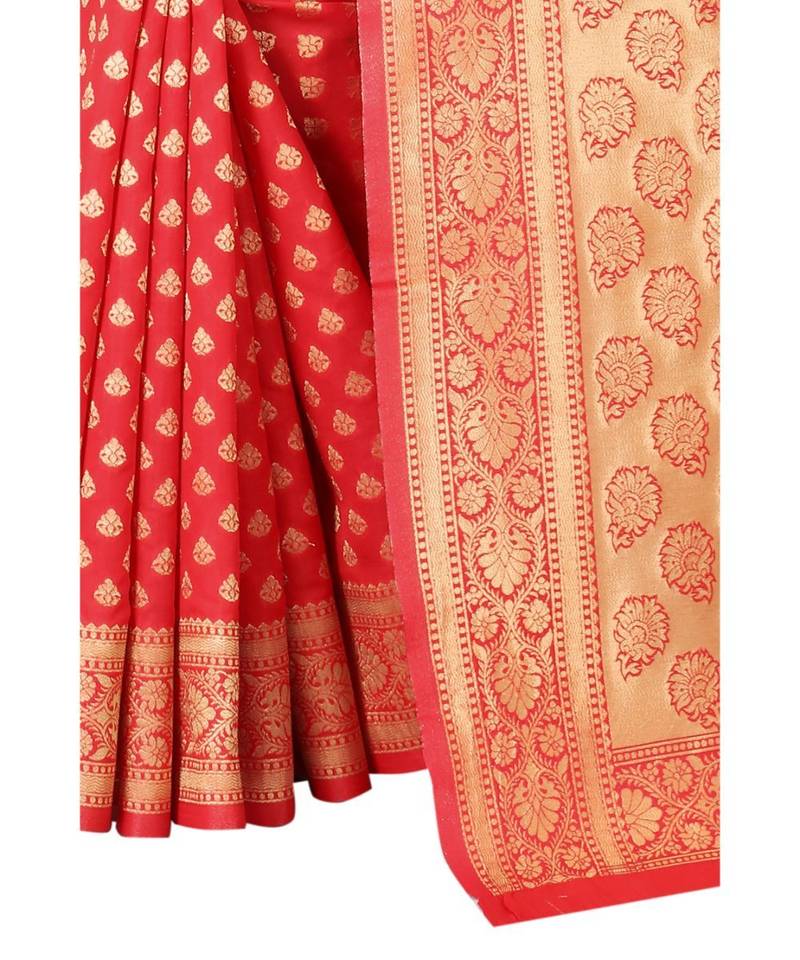 ROYAL RED Banarasi Jacquard  Saree With Blouse