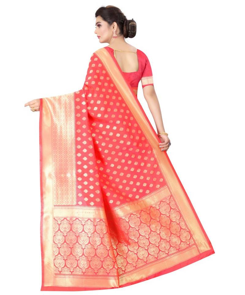 GAJRI PINK Banarasi Jacquard  Saree With Blouse