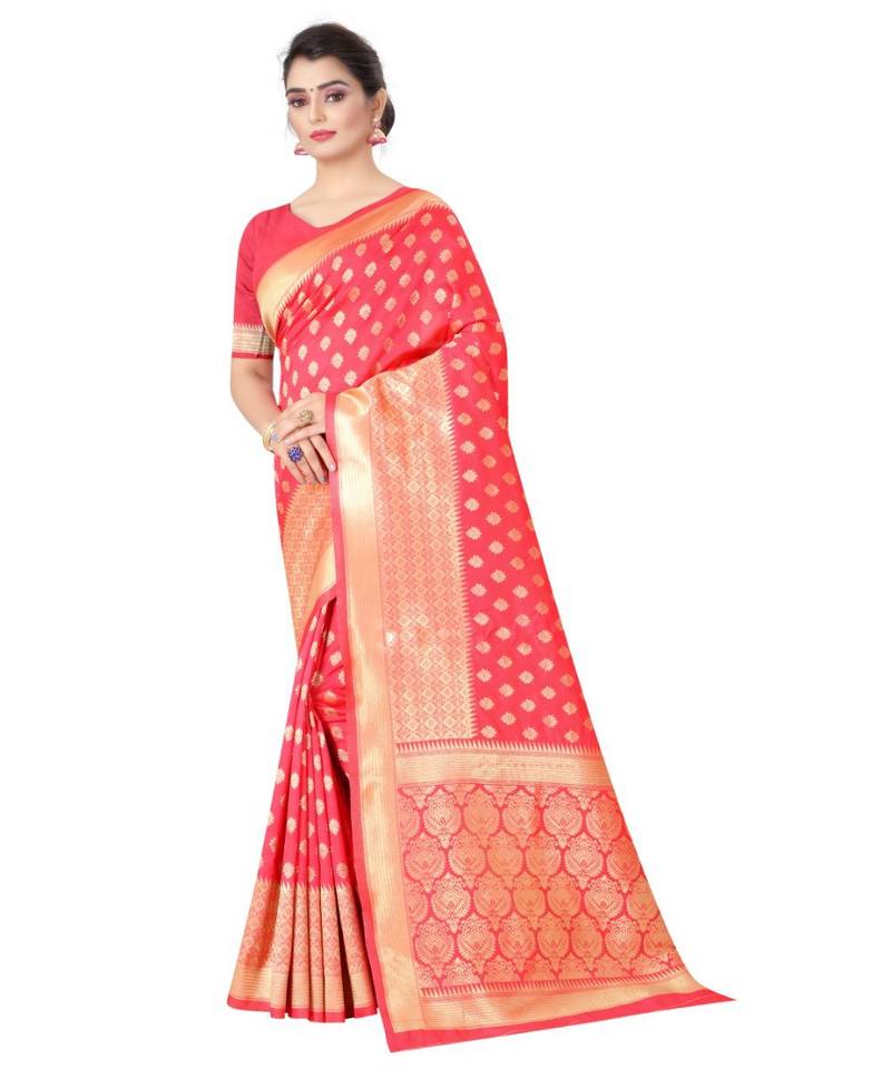 GAJRI PINK Banarasi Jacquard  Saree With Blouse