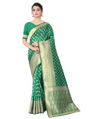 GREEN  Banarasi Jacquard  Saree With Blouse 1
