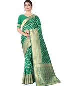 GREEN  Banarasi Jacquard  Saree With Blouse