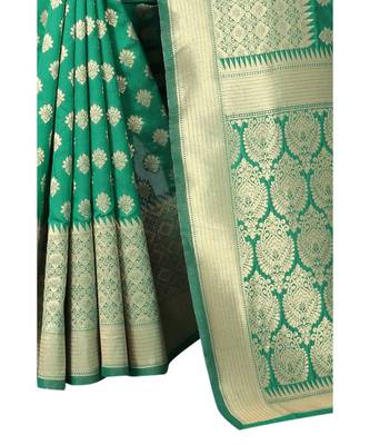 GREEN  Banarasi Jacquard  Saree With Blouse 4