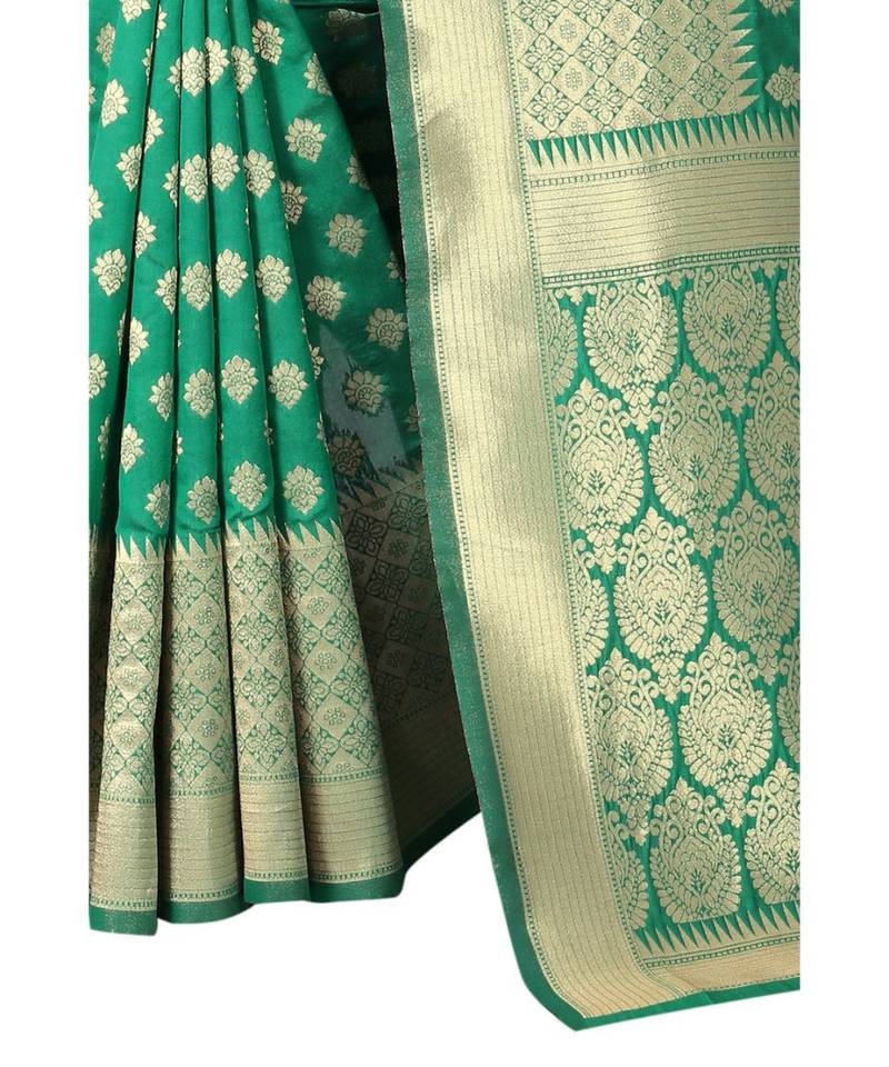 GREEN  Banarasi Jacquard  Saree With Blouse