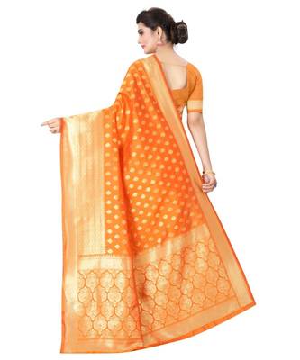 ORANGE  Banarasi Jacquard  Saree With Blouse 2