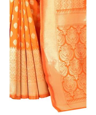 ORANGE  Banarasi Jacquard  Saree With Blouse 4