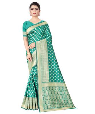 RAMA GREEN Banarasi Jacquard  Saree With Blouse 1