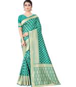 RAMA GREEN Banarasi Jacquard  Saree With Blouse