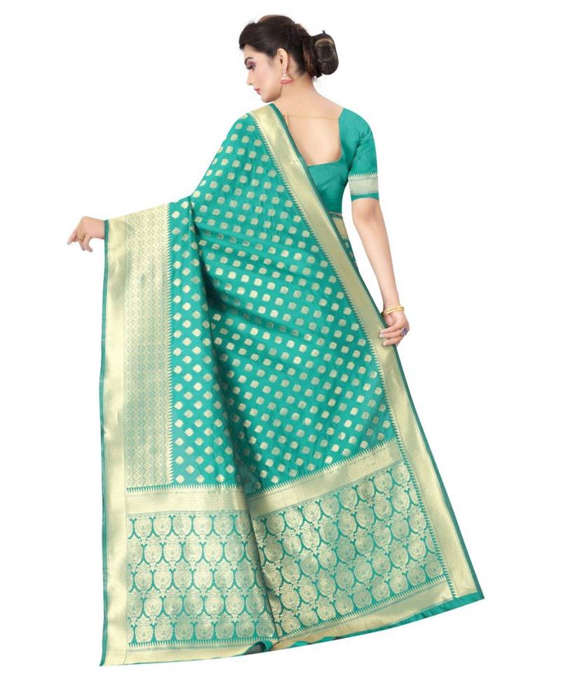 RAMA GREEN Banarasi Jacquard  Saree With Blouse