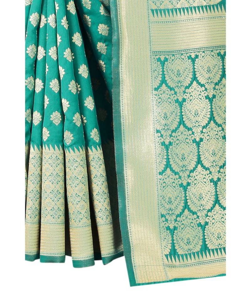 RAMA GREEN Banarasi Jacquard  Saree With Blouse
