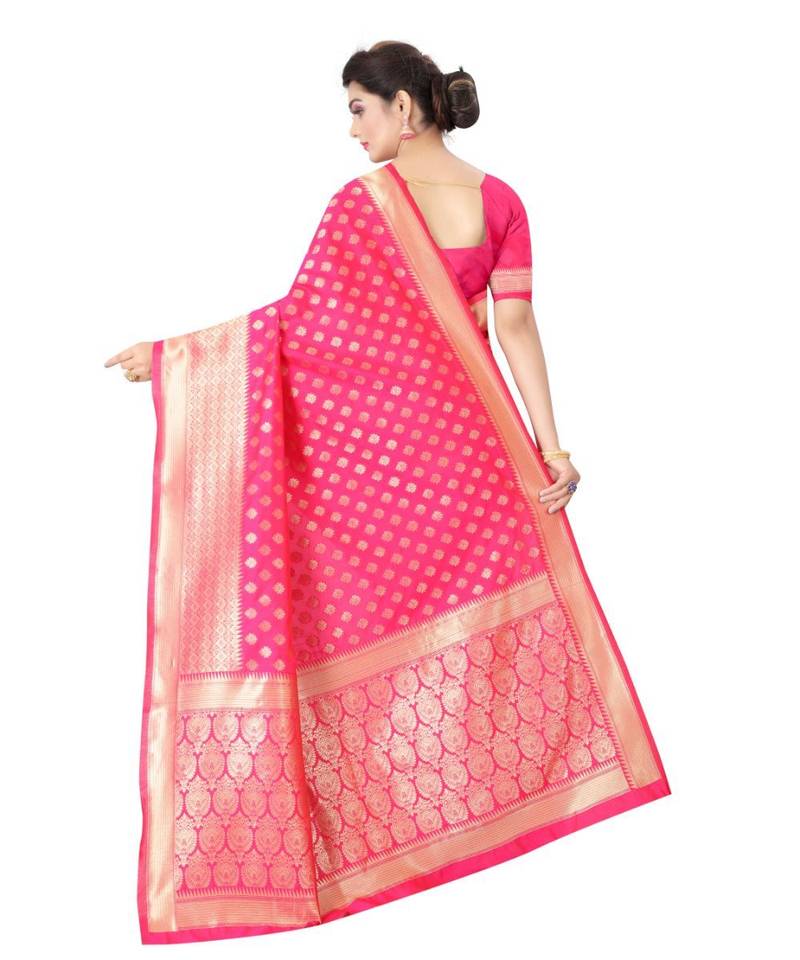 RANI PINK Banarasi Jacquard  Saree With Blouse