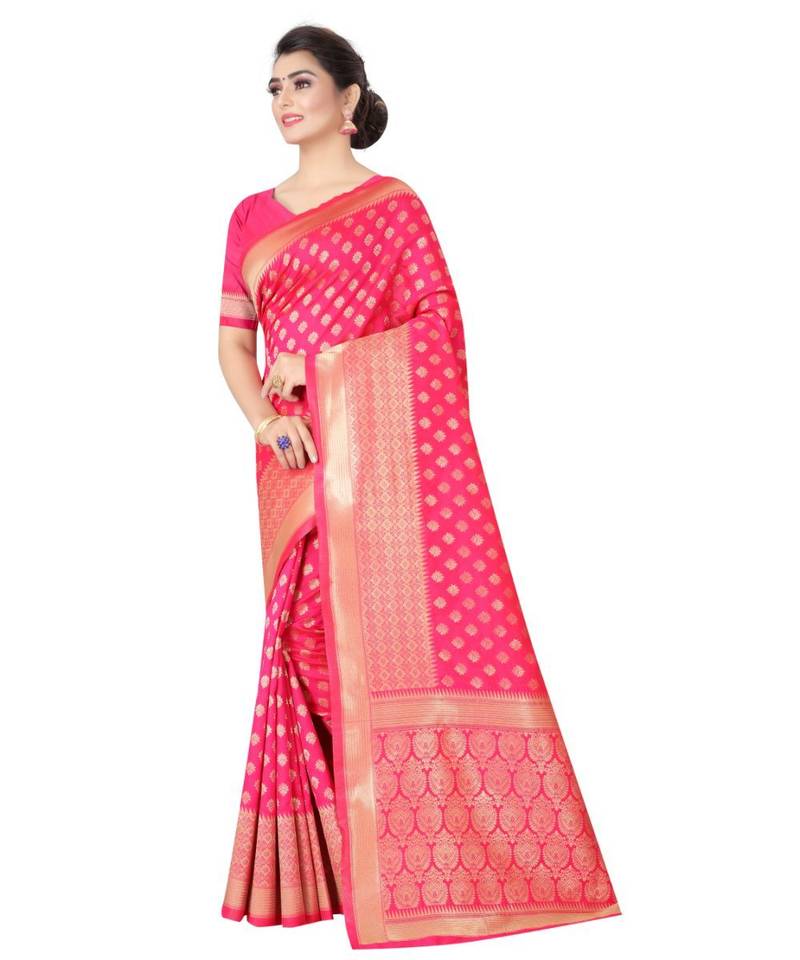 RANI PINK Banarasi Jacquard  Saree With Blouse