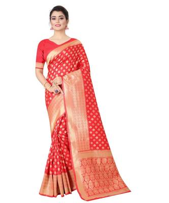 ROYAL RED Banarasi Jacquard  Saree With Blouse 1