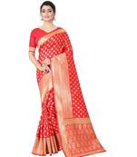 ROYAL RED Banarasi Jacquard  Saree With Blouse
